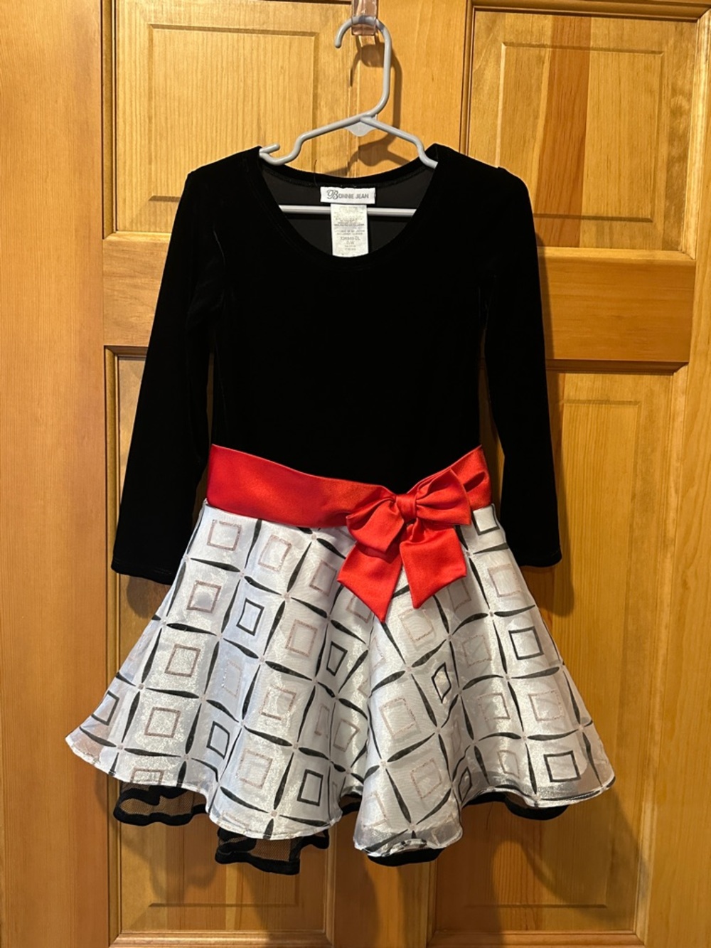 Bonnie Jean Girls Dress Size 5 Black Velvet Red Bow Holiday Party Dress